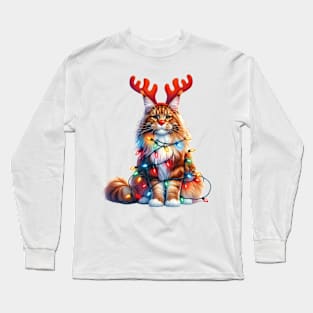 Christmas Red Nose Maine Coon Cat Long Sleeve T-Shirt